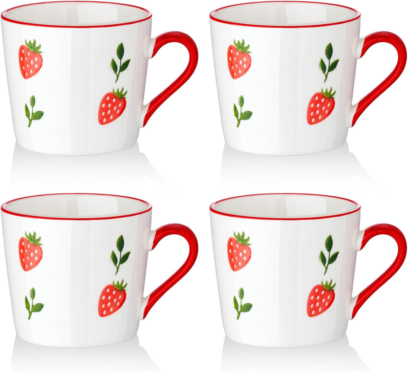 13 OZ Ceramic Tea Cup Set of 4, Coffee Mug for Office and Home, Strawberry Mug, Dishwasher Microw... | Amazon (US)