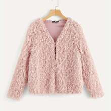 Open Front Fuzzy Coat | SHEIN