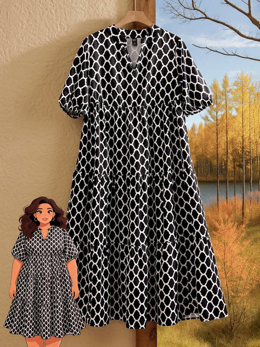 Rusticease Plus Size Women's Printed Simple Everyday Dress For Summer,Beach Dress Sundress,Holida... | SHEIN