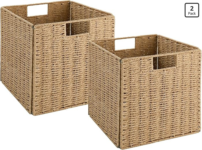 Vagusicc Wicker Storage Basket, Set of 2 Hand-Woven Storage Baskets for Shelves with Handles Fold... | Amazon (US)