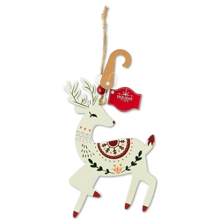 White Floral Wood Deer Christmas Ornament, 6", by Holiday Time | Walmart (US)