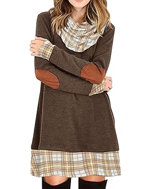 Alaster Queen Women's Long Sleeve Fall Dresses 2024 Trendy Casual Plaid Cowl Neck Winter Tunic Dr... | Amazon (US)