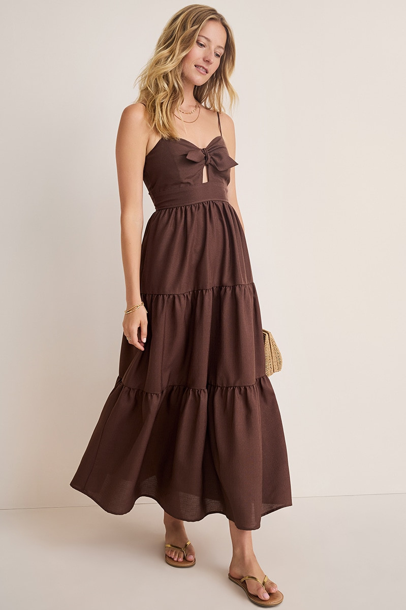 Harriet Tie Front Tiered Midi Dress | Francesca's