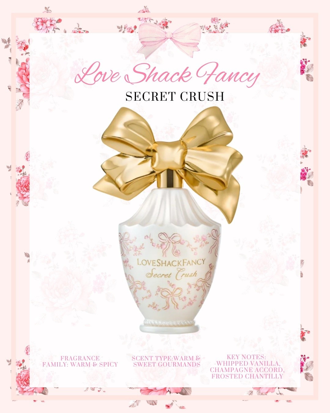 Love Shack Fancy newest fragrance-Secret Crush!! A yummy mix of sweet gourmand, whipped vanilla, champagne accord, & Frosted Chantilly. It’s literally a sweet vanilla dream🧁🎀🍰

#LTKBeauty #LTKSeasonal #LTKStyleTip