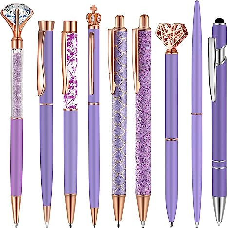 9 Pcs Ballpoint Pens Set Metal Crystal Diamond Pen Liquid Sand Glitter Pen for Journaling Black I... | Amazon (US)