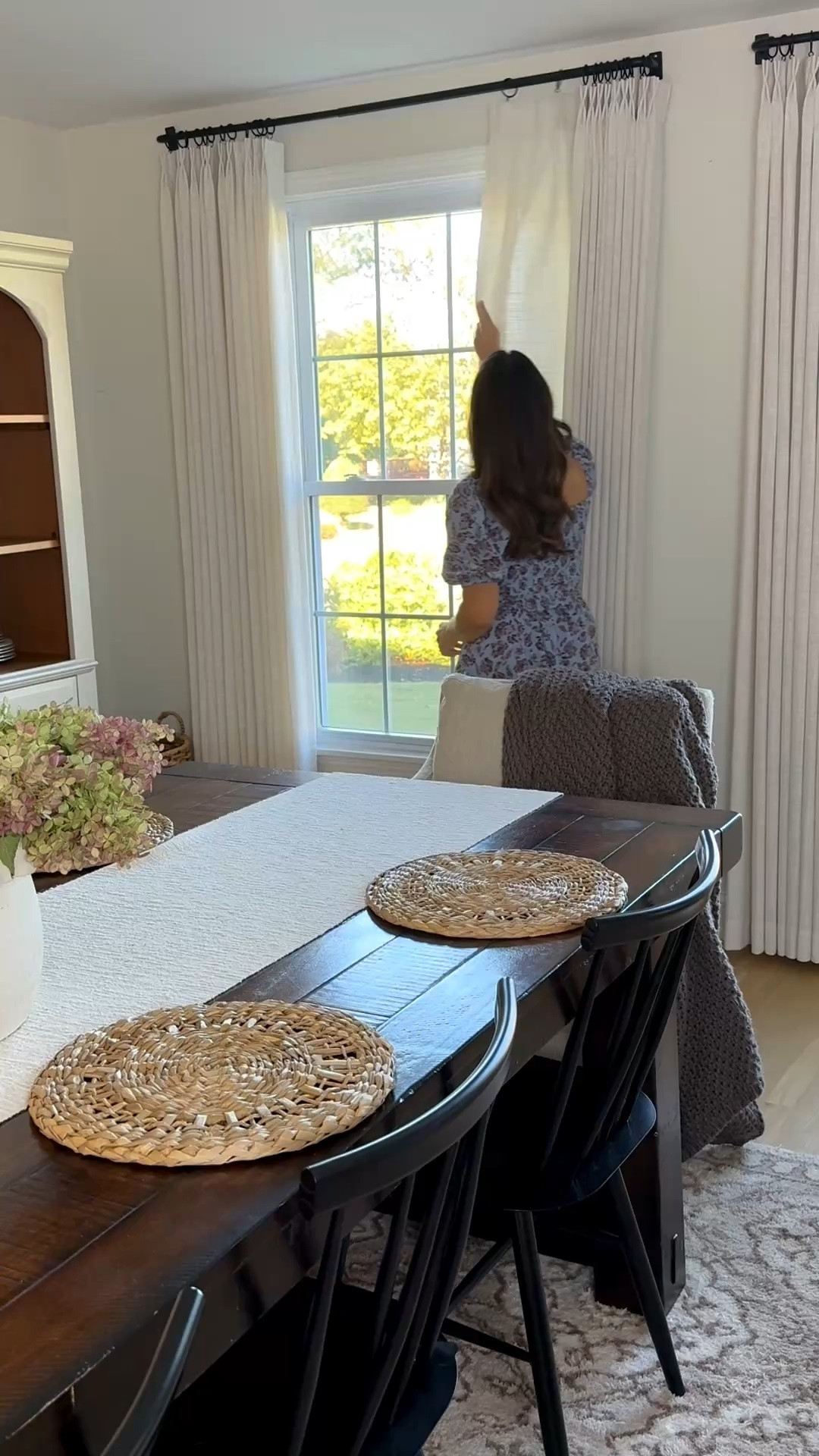 Dining room views / classic affordable and cozy. All items I would buy again 😍 pinch pleat curtains really elevated this space.