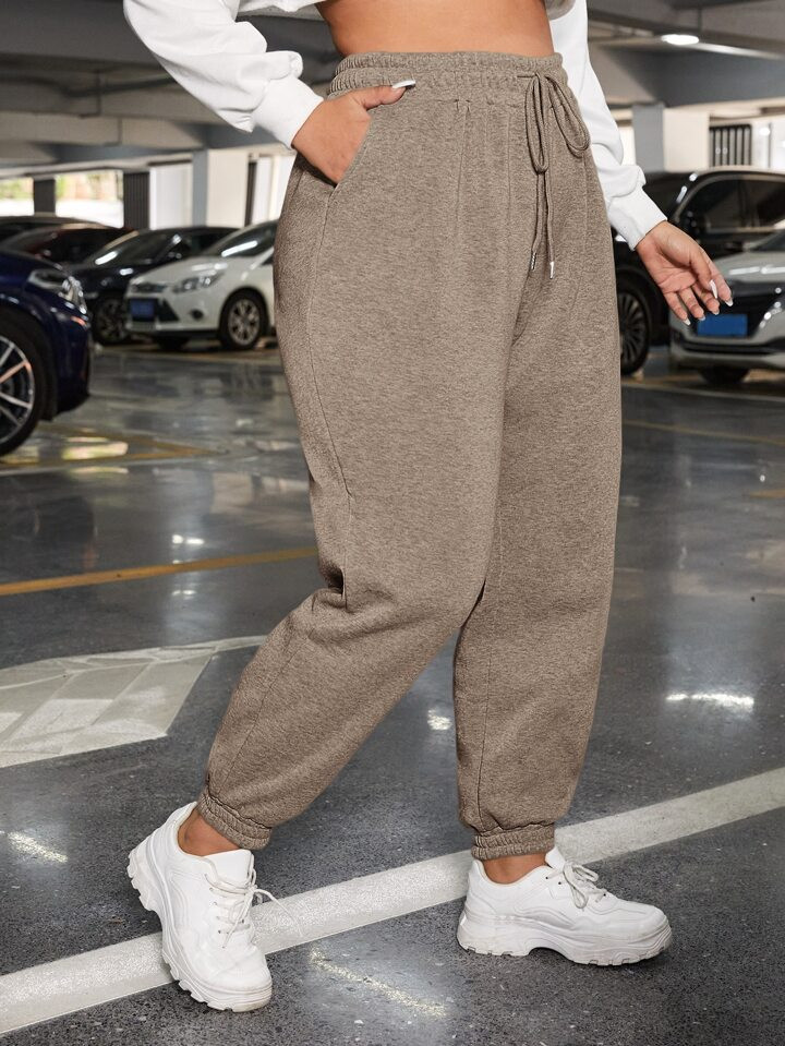 SHEIN EZwear Plus Drawstring Waist Slant Pocket Sweatpants | SHEIN