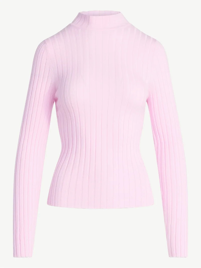 Scoop Women's Ribbed Mockneck Sweater, Lightweight, Sizes XS-XXL | Walmart (US)