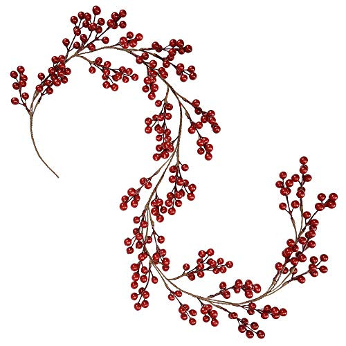 Greentime Christmas Red Berry Garland, Artificial Burgundy Red Pip Berry Artificial Berry Garland for Indoor Outdoor Hone Decoration for Winter Christmas Holiday New Year Decor | Amazon (US)