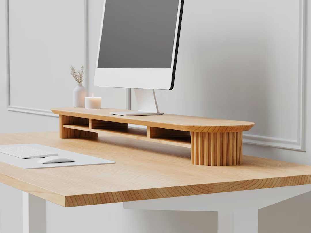 Fluted Monitor Stand - 46 Inch Large Solid Wood Desk Riser | Maple | Ergonomic Desk Accessory wit... | Etsy (US)