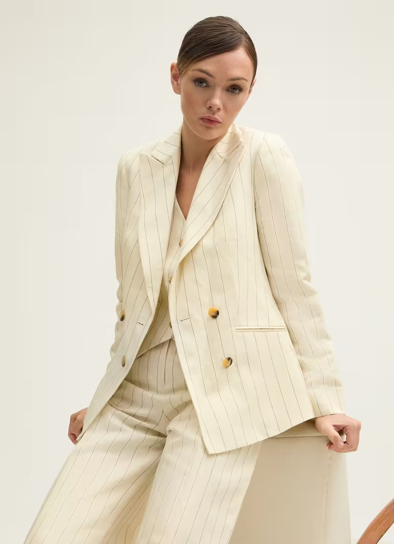 Amore Cream & Black Linen Blend Pinstripe Tailored Jacket | L.K. Bennett (UK)