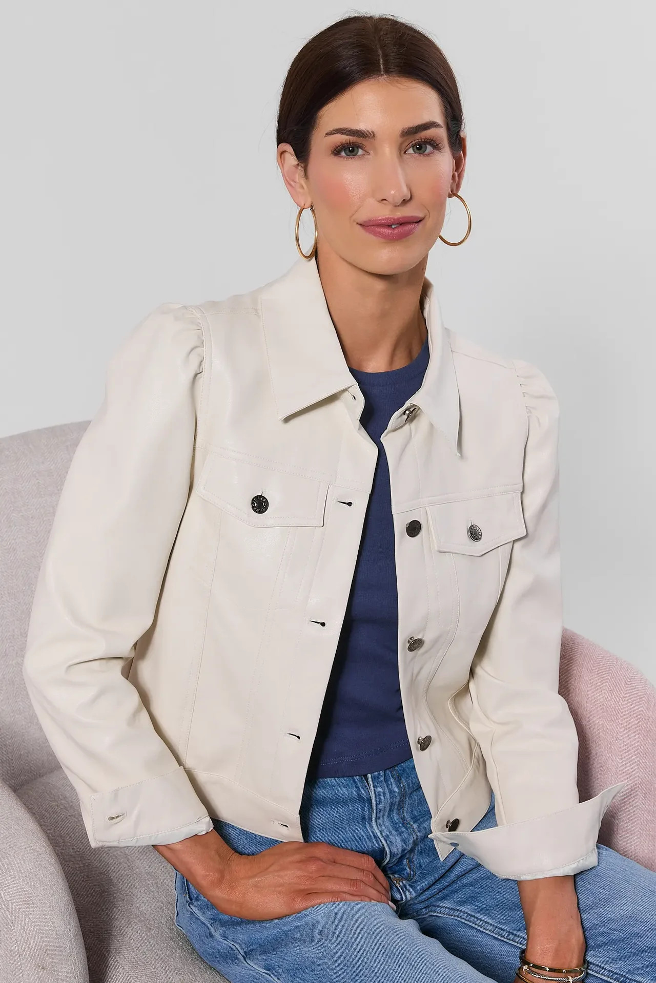 Roxanna Cream Faux Leather Jacket | Avara