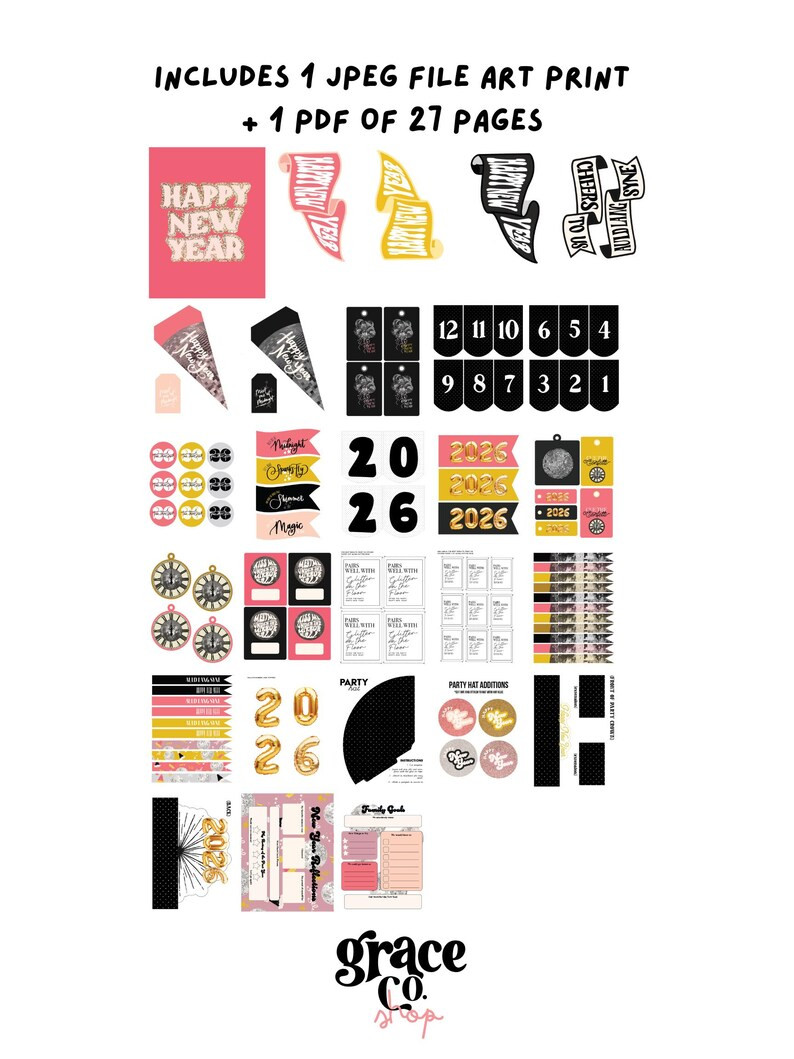 New Years Eve Party 2026 Digital Printable Set With Pennant Flags, Party Decor, Resolution Pages,... | Etsy (US)