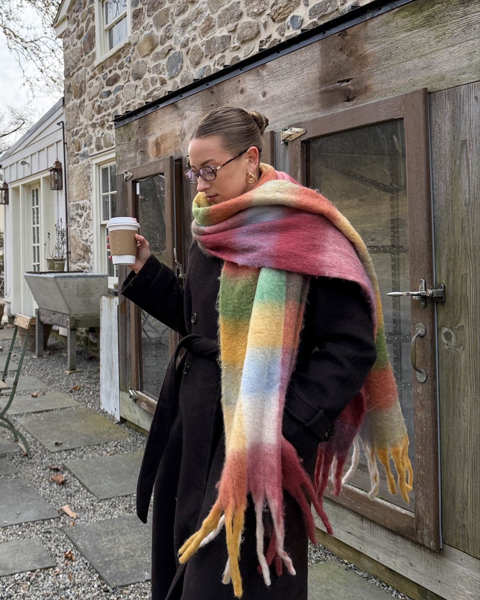 12/4/25 my casual bundled-up winter outfit of the day, linking my platform UGG-mini dupes from Amazon (so warm + comfy), my Abercrombie ultra-loose jeans, my Abercrombie brown wool jacket, my colorful Amazon blanket scarf that pulls the whole look together, my Amazon earrings, and my Amazon square blue-light glasses — the perfect cozy-practical winter uniform.

#LTKHoliday #LTKootd #LTKGiftGuide