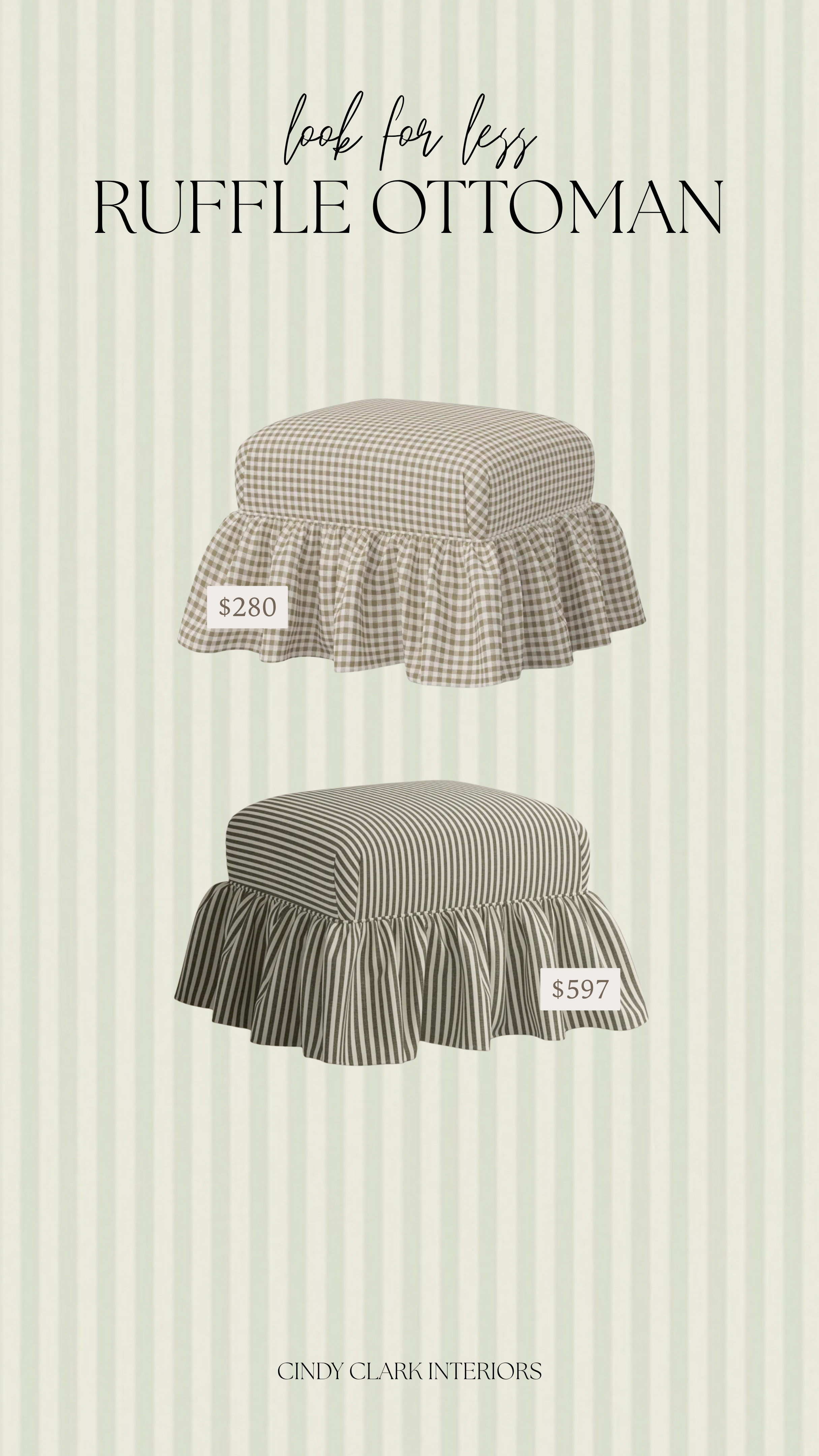 One of the best look for less finds! These ruffle ottomans look so similar, and both come in different colors and prints. I love the stripe and gingham and you can't beat the look for less price!

home decor, ruffle ottoman, target home, target finds, affordable home 

 #LTKHome