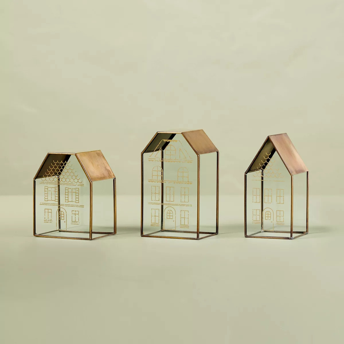 Decorative Glass & Brass Christmas Houses (Set of 3) - Hearth & Hand™ with Magnolia | Target