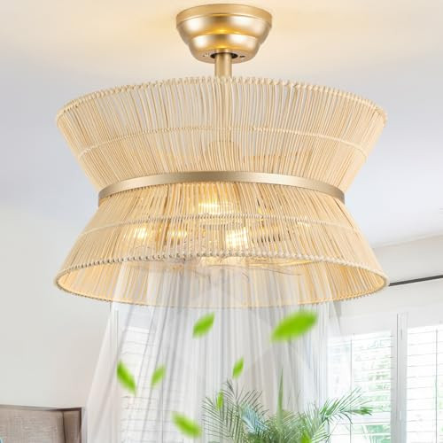 MizWacky 20" Rattan Boho Ceiling Fans with Lights, Caged Fandelier Ceiling Fan with Light Remote Control, Enclosed with 6 Speeds for Bedroom, Nursery, Living Room | Amazon (US)