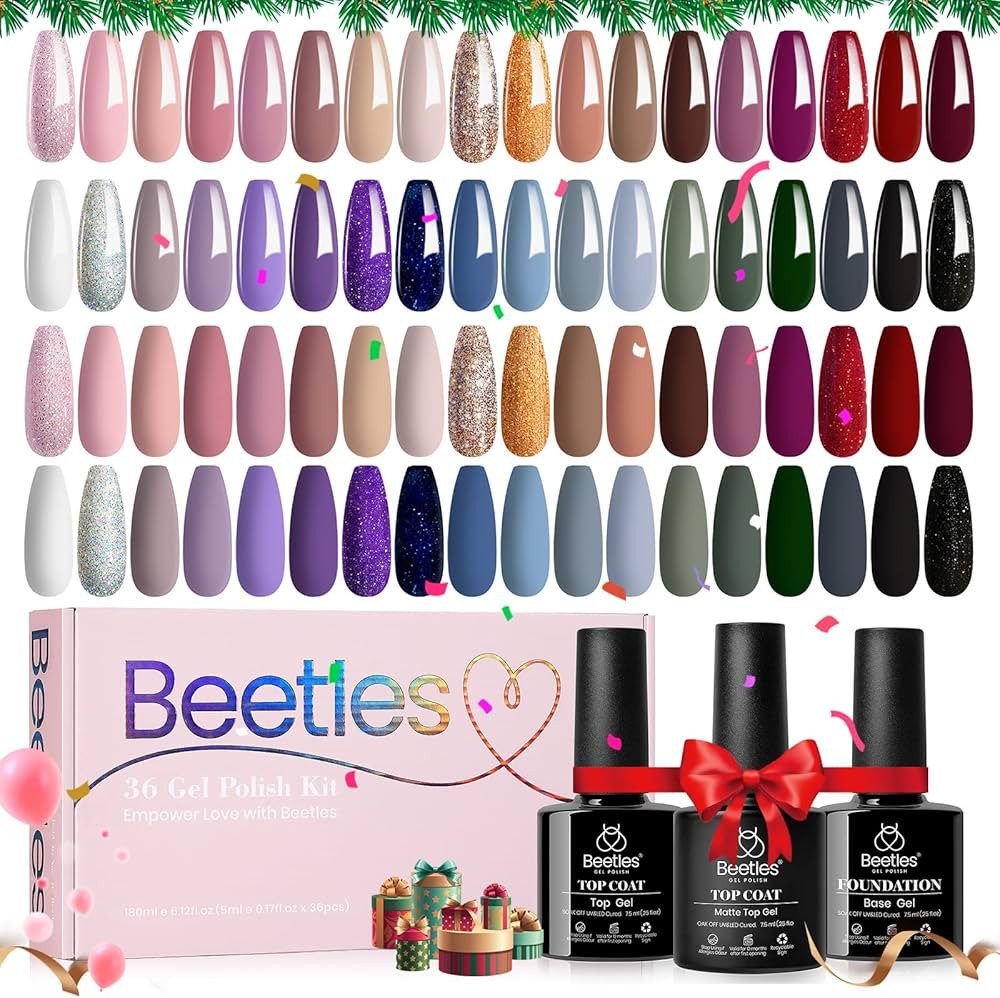 Beetles 39Pcs Gel Nail Polish Kit with Base Gel Glossy Matte Top Coat Christmas Gift Set, 2023 Po... | Amazon (US)