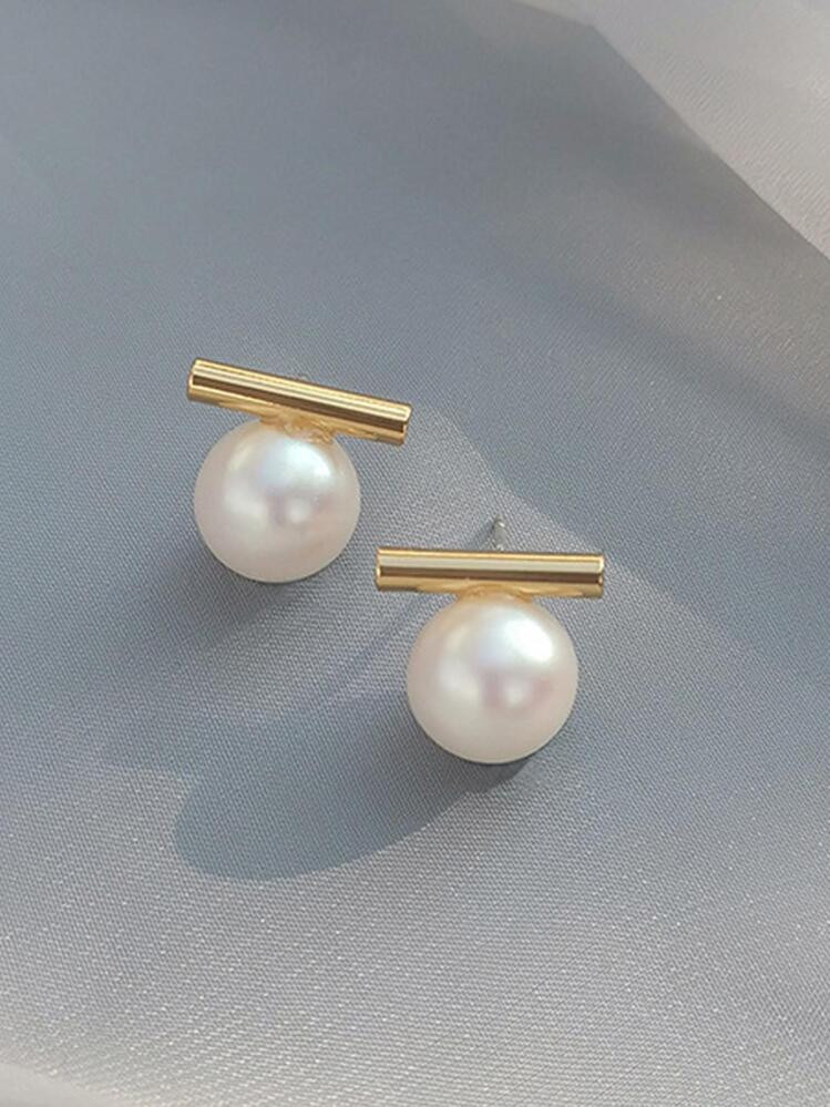1pair Niche & Minimalist & Personalized & Versatile & Luxurious Faux Pearl Stud Earrings | SHEIN