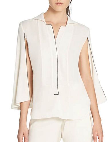 Halston Heritage Silk Tuxedo Top-CHALK-2 | The Bay (CA)