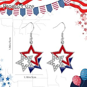 July 4th Independence Day Earrings American Flag Five-pointed Star Earrings Dangle Earrings for W... | Amazon (US)