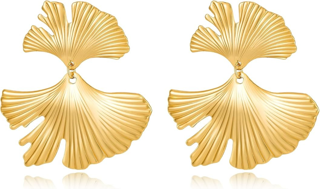 Gold/Silver Ginkgo Leaf Dangle Earrings for Women Statement Earrings Boho Plant Leaf Earrings Fas... | Amazon (US)