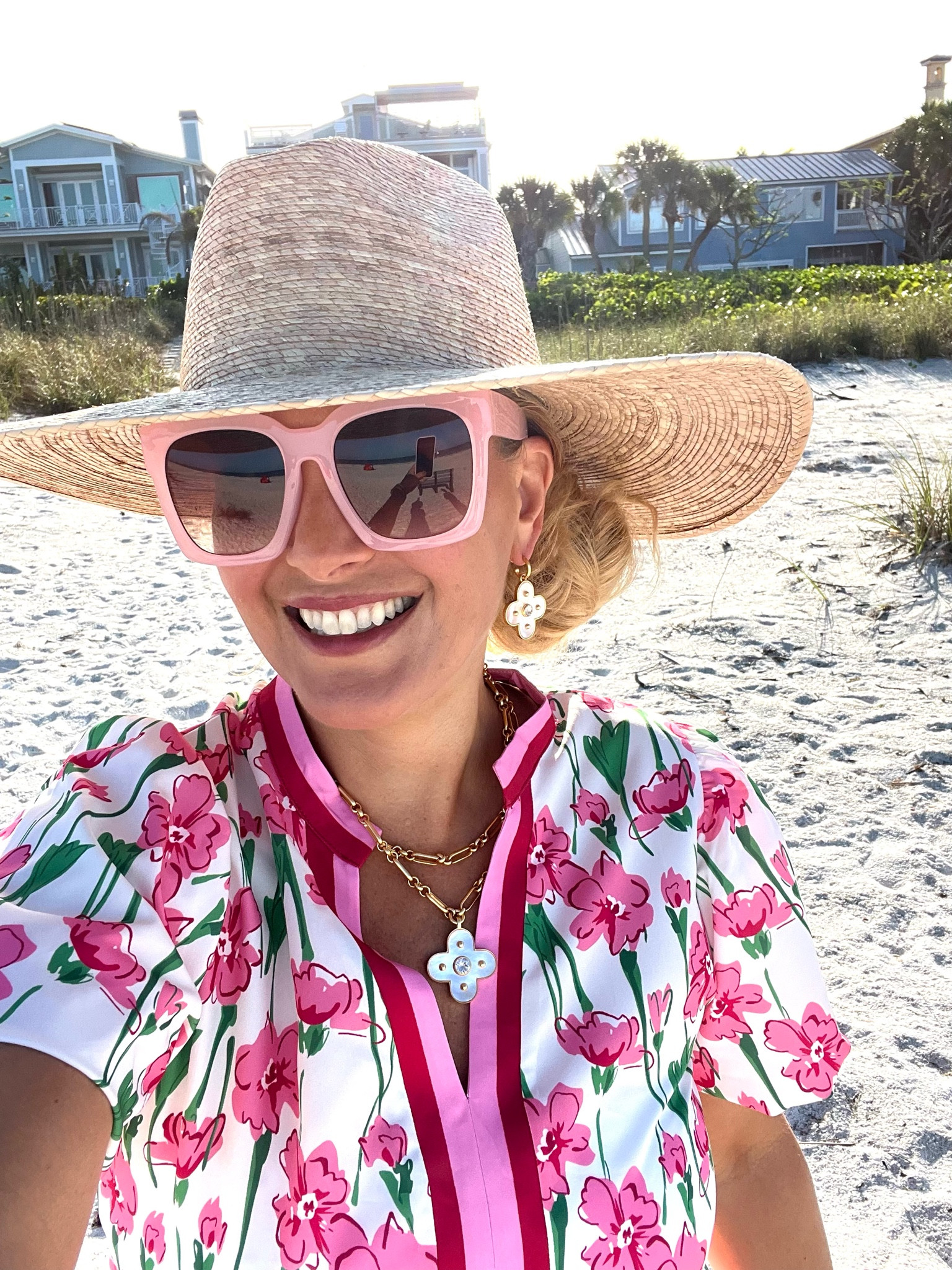 Obsessed with my Julie Vos jewelry. Just look at this mother of pearl necklace and earrings. They will make the best Mother’s Day gift!

Also, my pink floral dress is perfect for a beach resort. I’m wearing it over my swimsuit.

Wearing a medium and fits true to size.

Don’t forget to add the straw hat, sandals and sunglasses to complete this beach resort look!


#LTKSeasonal #LTKOver40 #LTKMothersDay #LTKTravel #LTKgrwm #LTKootd #LTKMidsize #LTKSwim #LTKWedding