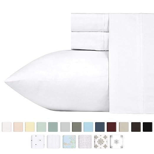 400 Thread Count 100% Cotton Sheet Pure White King Sheets Set, 4-Piece Long-staple Combed Pure Co... | Amazon (US)