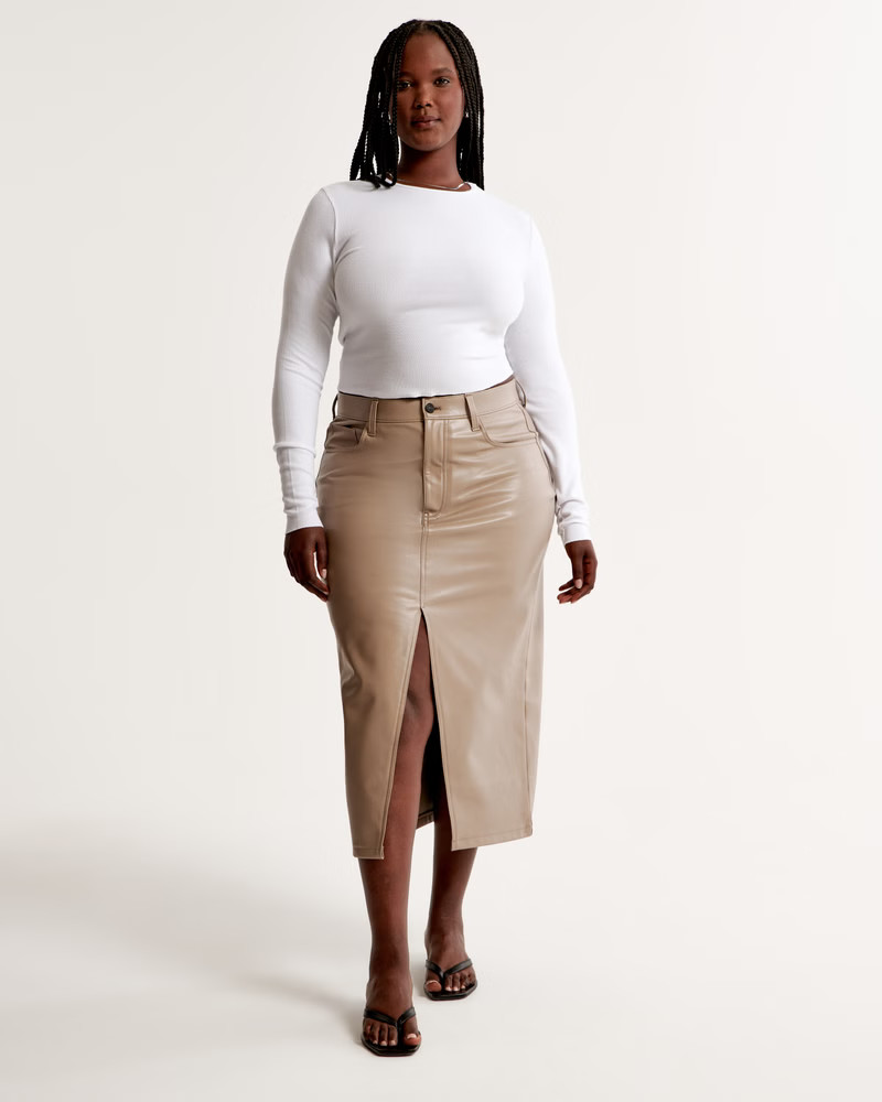 Vegan Leather Midi Skirt | Abercrombie & Fitch (US)