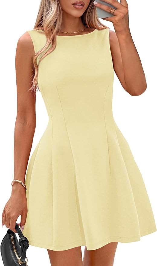 IWD Womens Summer Sleeveless Mini Dress 2026 Elegant Classy Boat Neck A Line Cocktail Party Short... | Amazon (US)