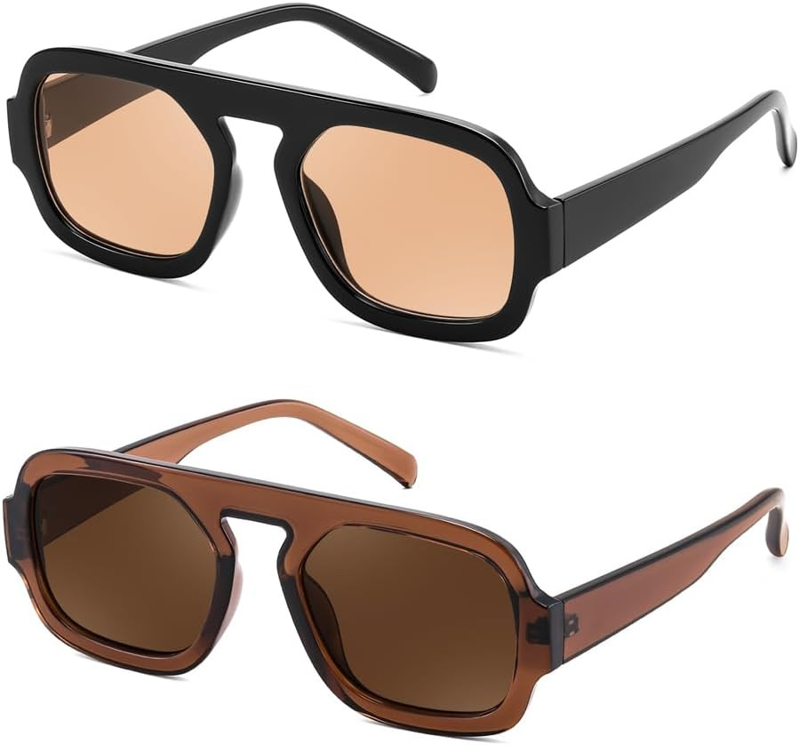FEISEDY Retro Square Aviator Sunglasses Women Men 70s Vintage Trendy Plastic Frame Sun Glasses B4158 | Amazon (US)