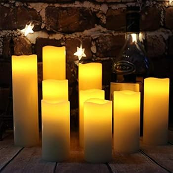 Flameless Flickering Battery Operated Candles 4" 5" 6" 7" 8" 9" Set of 9 Ivory Real Wax Pillar LE... | Amazon (US)