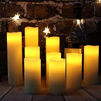 Amazon.com: Flameless Flickering Battery Operated Candles 4" 5" 6" 7" 8" 9" Set of 9 Ivory Real W... | Amazon (US)