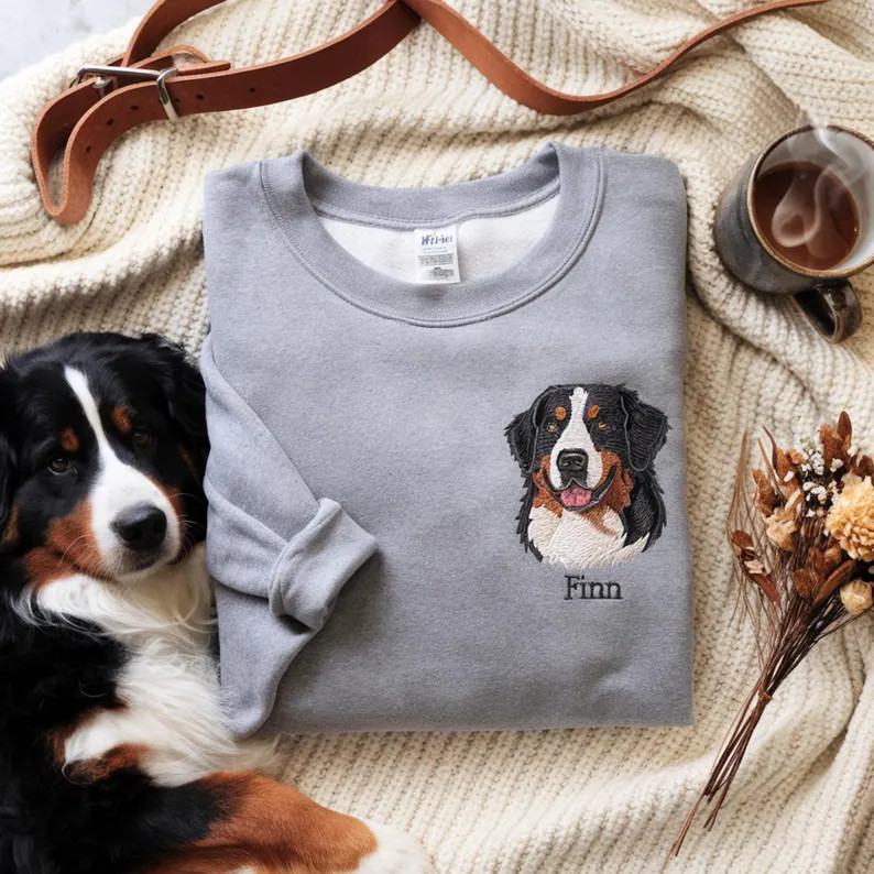 Custom Pet Portrait Embroidered Sweatshirt Using Photo: Dog or Cat | Etsy (US)