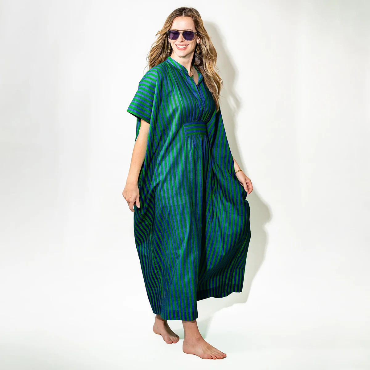 PREORDER - Margot Stripe Kaftan Navy + Kelly Green | INK+ALLOY
