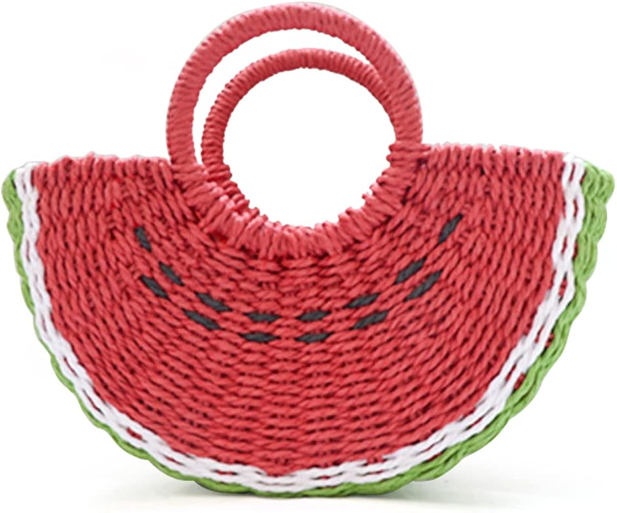 Semi-circle Rattan Watermelon Straw Handbags, Hand-woven Summer Fruit Shape Beach Straw Bag with ... | Amazon (US)