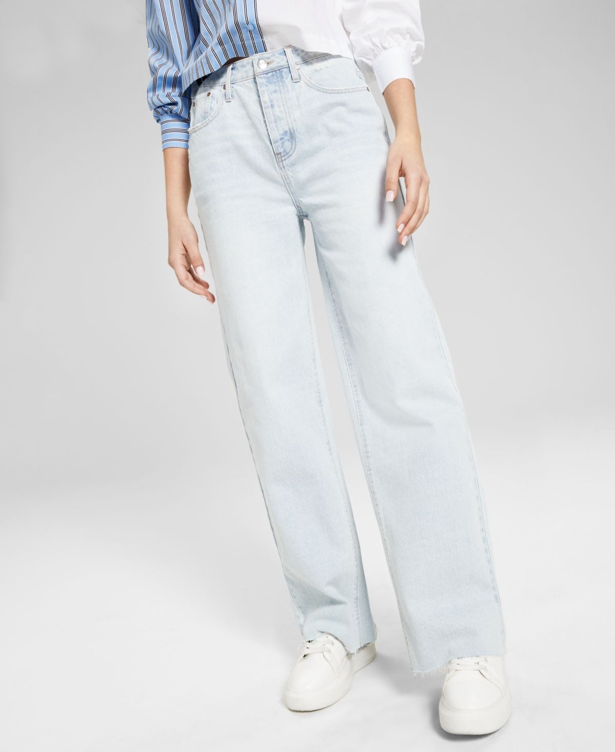 And Now This Frayed Cotton Wide-Leg Jeans | Macys (US)