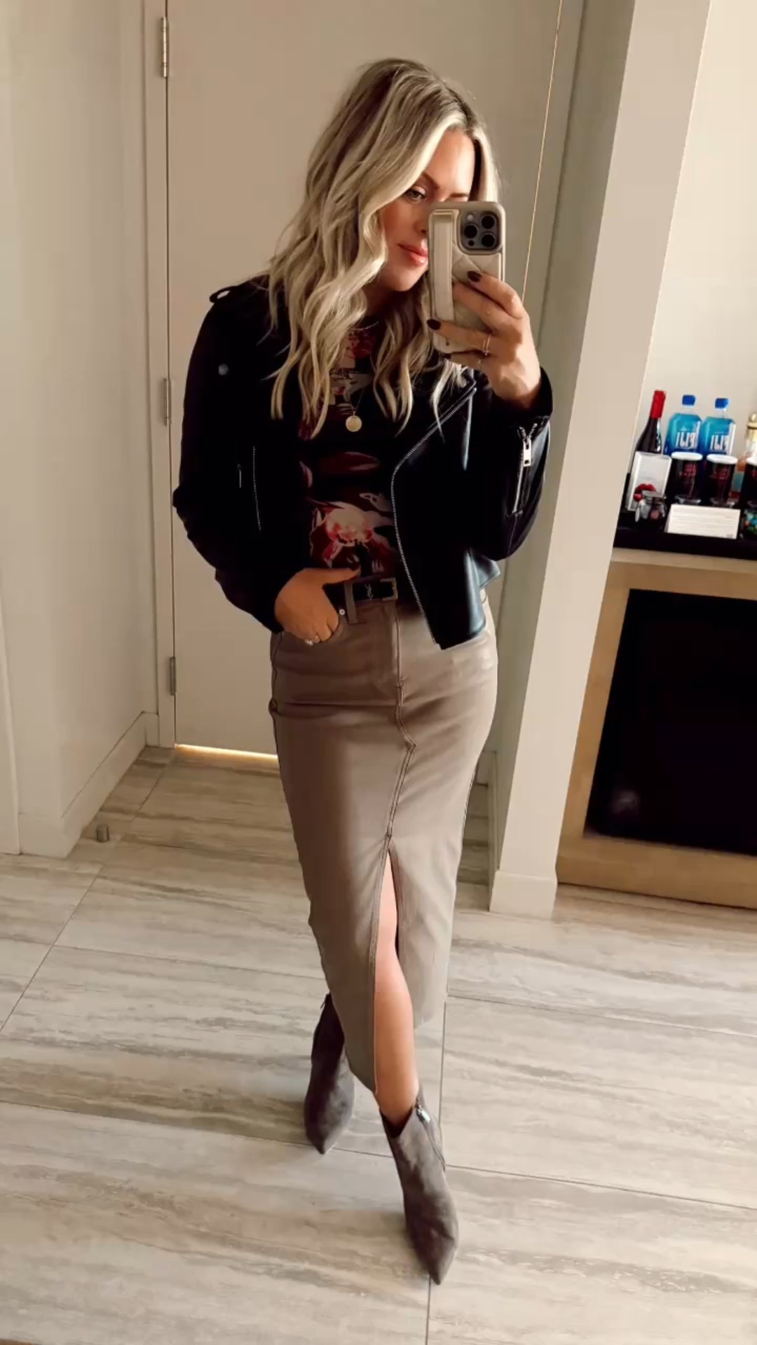 This skirt is 😍! Beyond comfy! Also the coated denim is a must! Luxury Amazon find! I’m in my tts. Jacket & top too. 

Denim Maxi skirt. Fall outfit. Date night. Skirt. Leather jacket. Fall style. Moto. 

#LTKSeasonal #LTKStyleTip #LTKSaleAlert