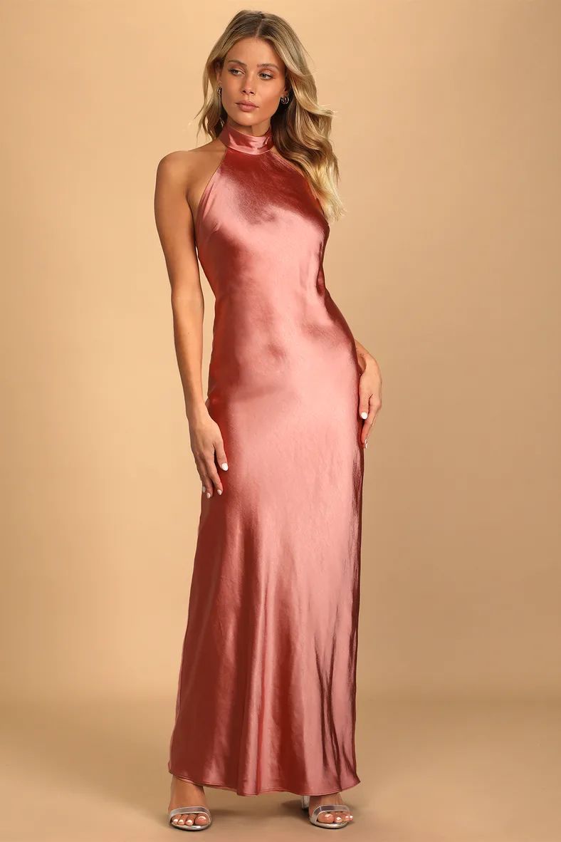 Love in Your Life Terra Cotta Satin Halter Maxi Dress | Lulus (US)