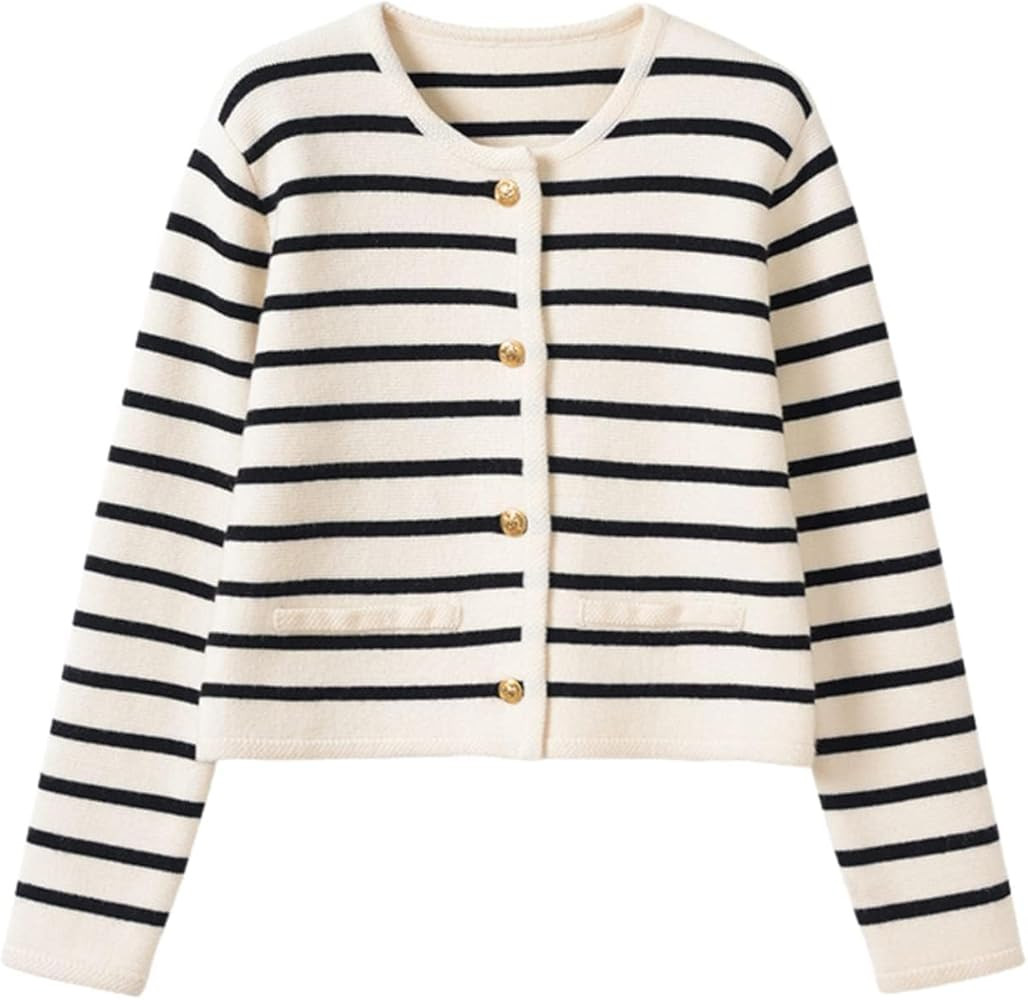 Damen-Cardigan mit Langen \u00c4rmeln, gestreift, mit Kn\u00f6pfen, gestrickt, mit Kn\u00f6pfen, ... | Amazon (DE)