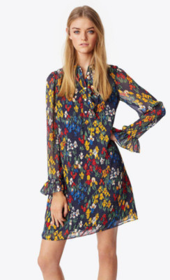 ? TORY BURCH Iris Garden Navy Floral Print LIVIA Ruffle Tunic Shirt-Dress 8 M | eBay US