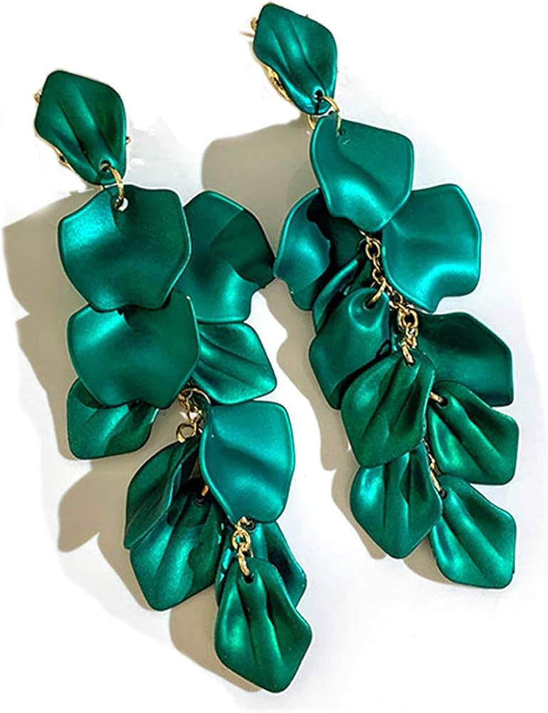 Long Acrylic Rose Petal Drop Dangle Earrings Bohemian Resin Flower Statement Earrings for Women Girl | Amazon (US)