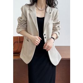 Patch Pocket Woven Texture Buttoned Blazer in Ivory | Chicwish