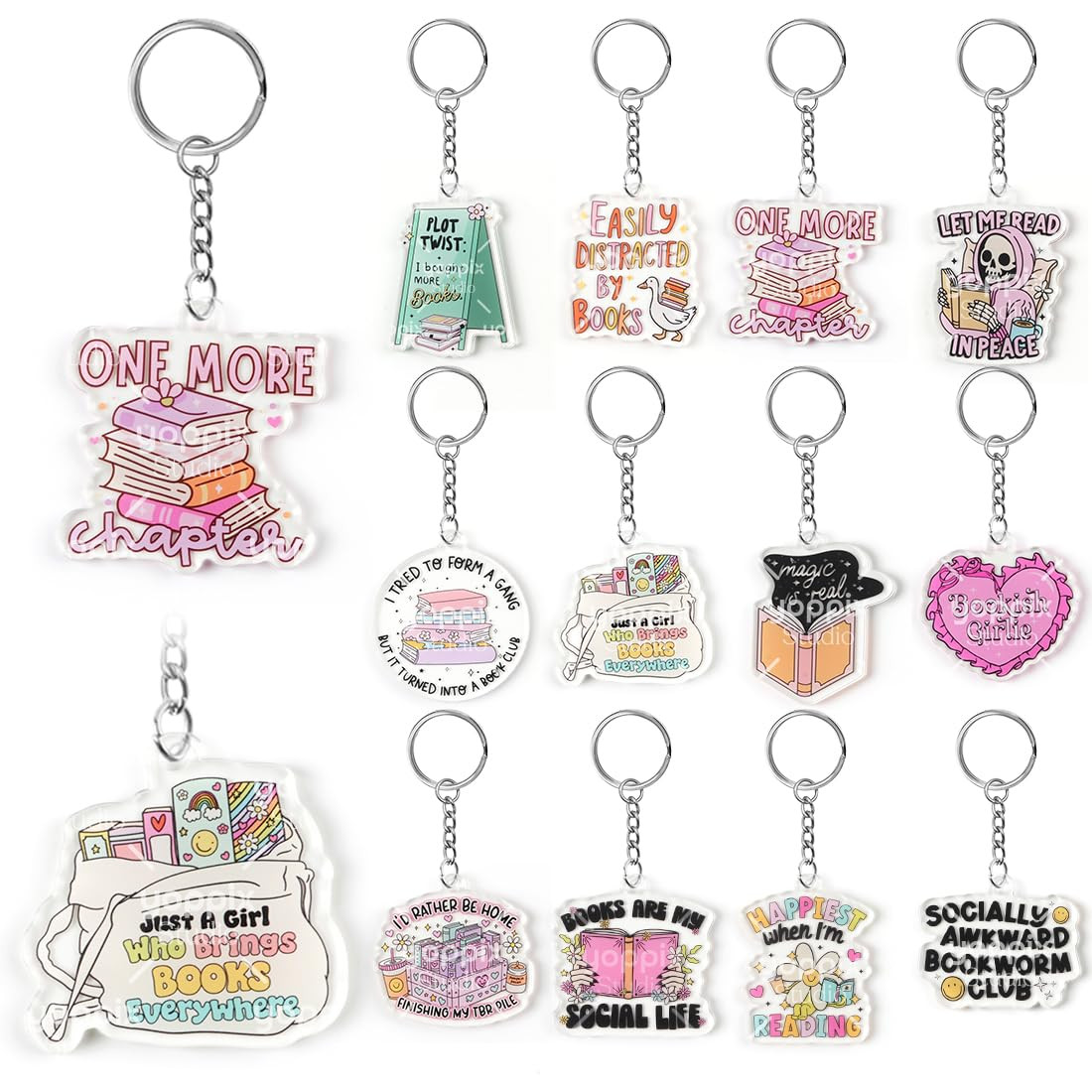 YOPPIX 12/24 Pcs Book Lovers Keychain, Funny Bookish Themed Gifts for Readers, Book Club Party Fa... | Amazon (US)