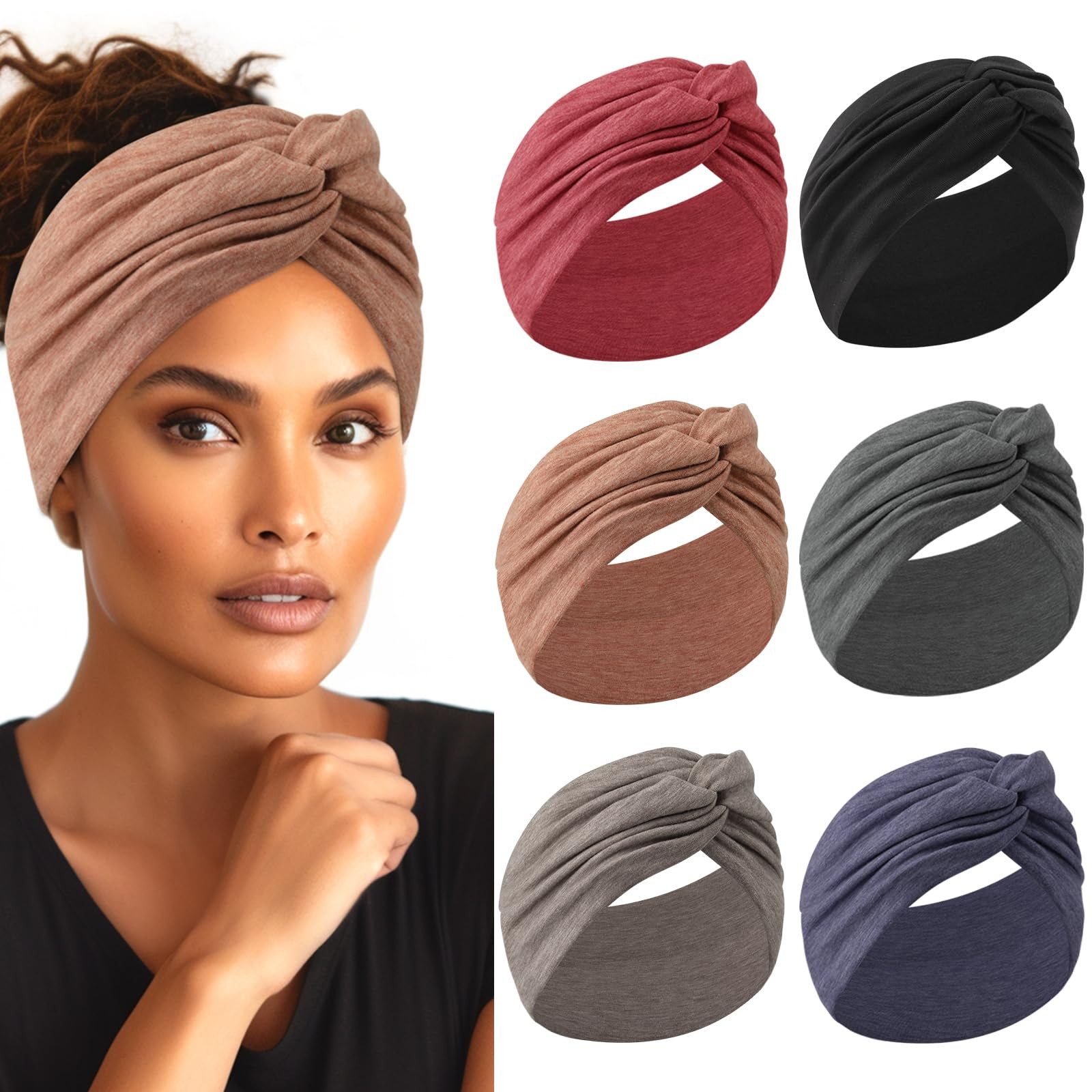 Extra Wide Headbands for Women, 7'' Large Cotton Like Turban Knotted Bandana Head Bands for Women... | Amazon (US)