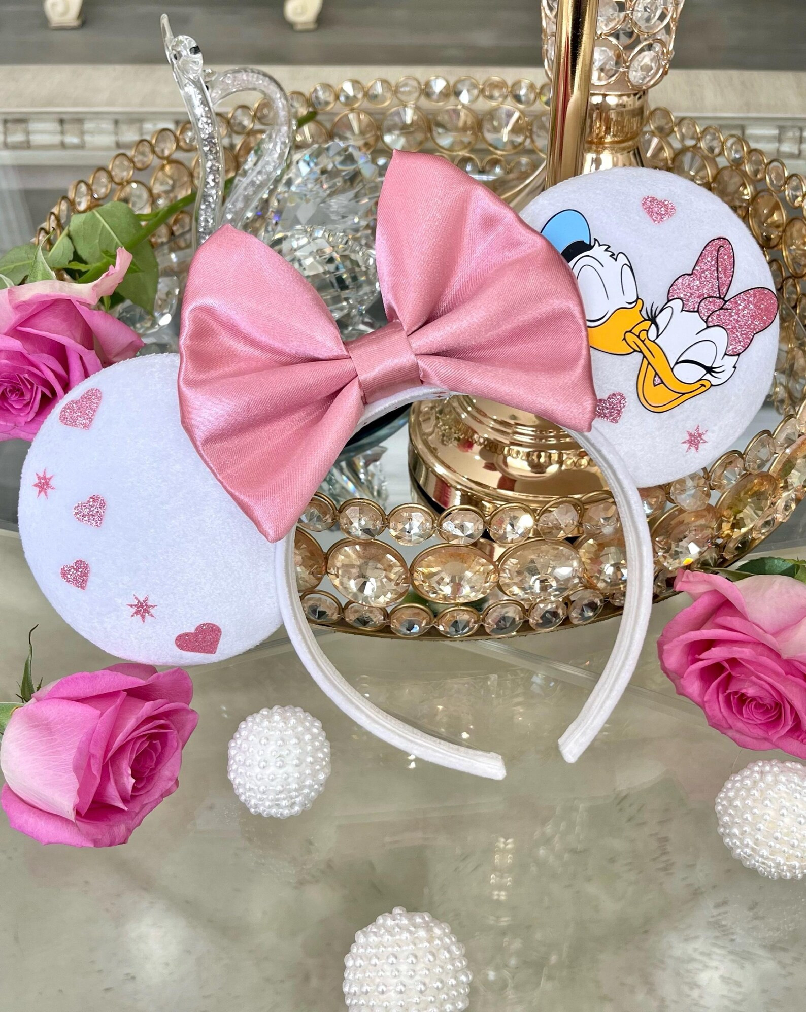 Iconic Mr. & Mrs., Mouse Ears, Daisy and Donald Inspired, Valentine, Sweetheart, Love, Pink, Glit... | Etsy (Global)