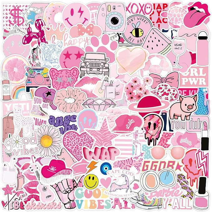 102Pcs Preppy Vinyl Stickers Decals Aesthetic Pink Party Supplies Stickers for Laptop Water Bottl... | Amazon (US)
