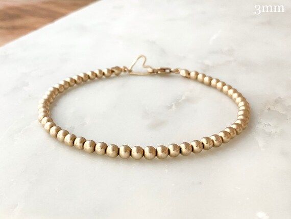 14kt Yellow Gold Filled Beaded Bracelet With Heart Shaped | Etsy | Etsy (US)