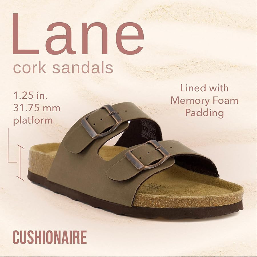 CUSHIONAIRE Lane Cork Footbed Sandals for Women – Comfortable Double Buckle Slip-On with Genuin... | Amazon (US)