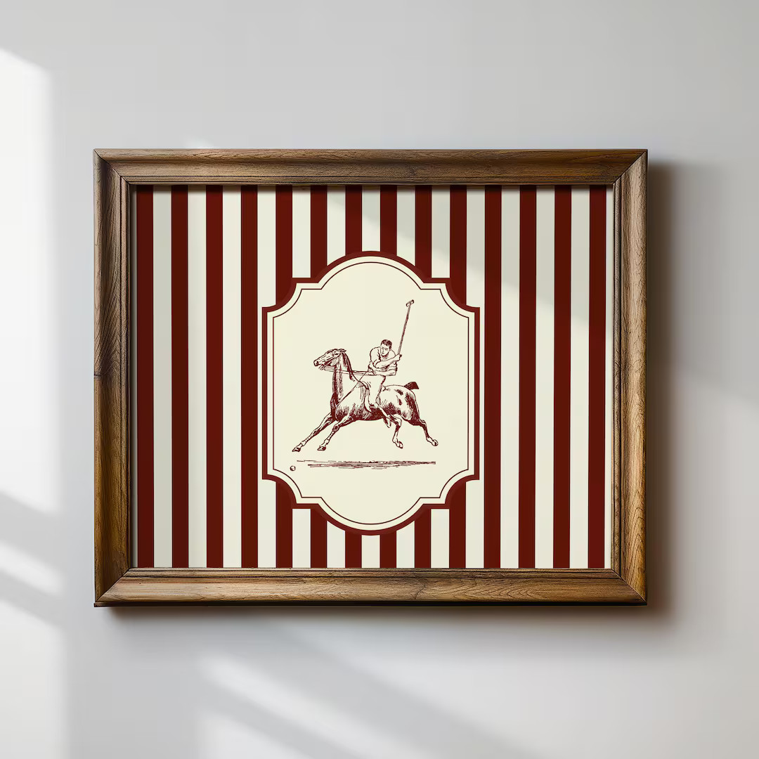 Minimalist Maroon Polo Horses Horizontal Print, INSTANT Digital Downloadable Wall Art, Trendy Dec... | Etsy (US)